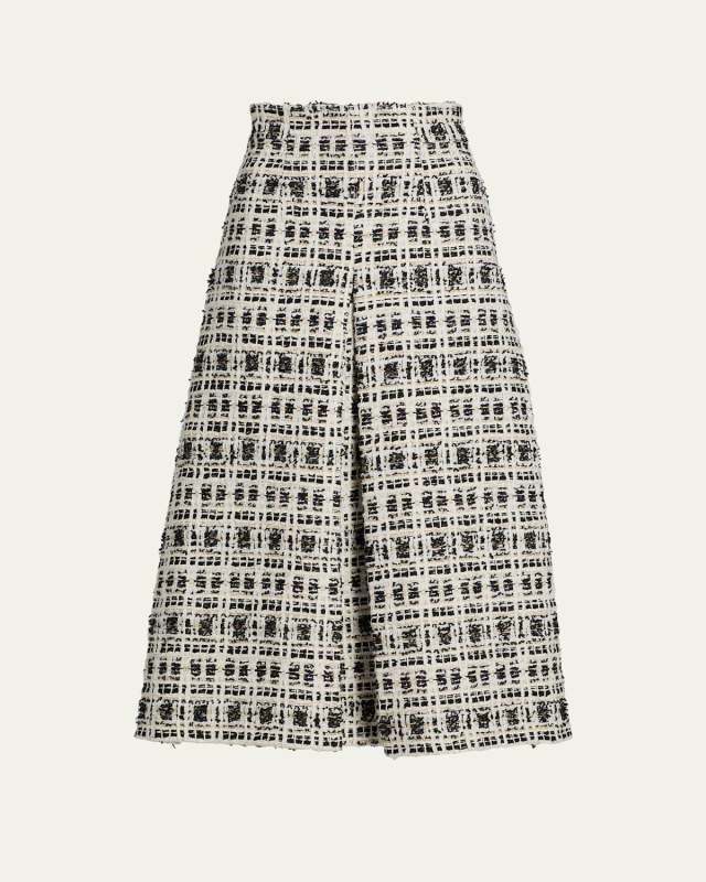 Box-Pleat Tweed Midi Skirt